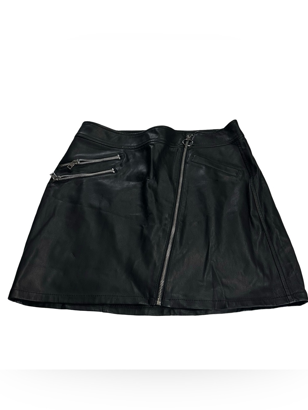 Express Faux Leather Moto Mini Skirt Sz 8 Black Full Zip Short A Line Biker NWT